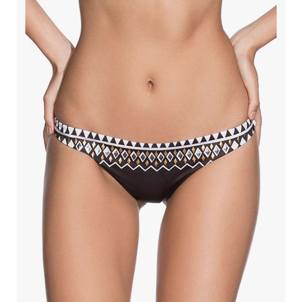 Agua Bendita Nuba V.B. Bikini Bottom Black Geometric Diamond Ruched Back Large‎